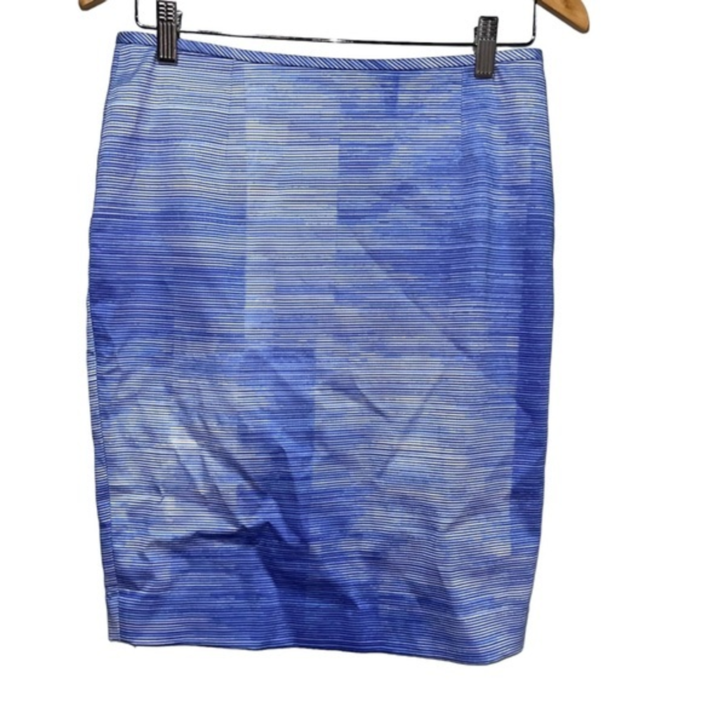NWOT T Tahari Blue White Striped Pencil Skirt Size 4 Cotton Blend Lined #DB